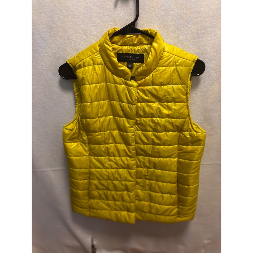Marc New York Andrew Marc Womens Puffer Vest Yellow Stand Collar Quilted Size S‎